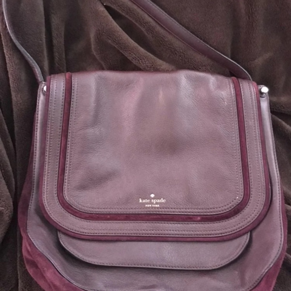 Kate spade leather snd suede burgundy tote GUC